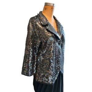Silver Sequin Jacket Blazer My Favorite Things Colleen Lopez  Size LG